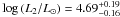 Mathematical equation: \hbox{$\log\,(L_2/L_{\odot}) = 4.69^{+0.19}_{-0.16}$}