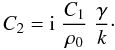 Mathematical equation: \begin{equation} \label{phase_shift} C_2 = {\rm i}\; {\frac{C_1}{\rho_0}} \; {\frac{\gamma}{k}}\cdot \end{equation}