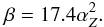 Mathematical equation: \begin{equation} \beta=17.4 \alpha_Z^{2}. \label{beta4} \end{equation}