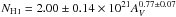 Mathematical equation: \hbox{$N_\ion{H}{i} = 2.00\pm0.14\times10^{21} A_V^{0.77\pm0.07}$}