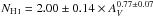 Mathematical equation: \hbox{$N_\ion{H}{i} = 2.00\pm0.14\times A_V^{0.77\pm0.07}$}