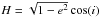 Mathematical equation: \hbox{$H = \sqrt{1-e^2} \cos(i)$}