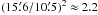 Mathematical equation: \hbox{$(15\farcm6/10\farcm5)^2\approx2.2$}