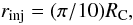 Mathematical equation: \begin{equation} \rinj= (\pi/10)\rC, \label{e-rinj-poincare} \end{equation}