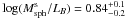 Mathematical equation: \hbox{$\log (M_{\rm sph}^{\rm s}/L_B) = 0.84^{+0.1}_{-0.2}$}