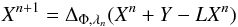 Mathematical equation: \appendix \setcounter{section}{1} \begin{equation} X^{n+1} = \Delta_{\Phi,\lambda_n}(X^{n} + Y - L X^n) \label{eqn_mca} \end{equation}