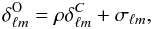 Mathematical equation: \appendix \setcounter{section}{2} \begin{equation} \label{eq:21} \delta^{\rm O}_{\ell m} = \rho \delta^{C}_{\ell m} + \sigma_{\ell m}, \end{equation}