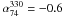 Mathematical equation: \hbox{$\alpha_{74}^{330}=-0.6$}