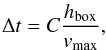 Mathematical equation: \begin{equation} \Delta t = C \frac{h_{\mathrm{box}}}{v_{\mathrm{max}}}, \end{equation}