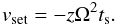 Mathematical equation: \begin{equation} v_{\mathrm{set}}=-z \Omega^2 t_{\rm s}. \label{eq:set} \end{equation}