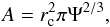 Mathematical equation: \begin{equation} A=r_{\rm c}^2 \pi \Psi^{2/3}, \label{eq:cross1} \end{equation}