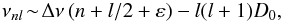 Mathematical equation: \begin{equation} \label{asymptotic} \nu_{nl}\!\sim\!\Delta\nu\,(n+l/2+\varepsilon)-l(l+1)D_0 , \end{equation}