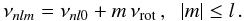 Mathematical equation: \begin{equation} \label{ledoux} \nu_{nl m}=\nu_{nl0} + m\,\nu_{\rm{rot}} \, , \;\; |m| \leq l \, . \end{equation}