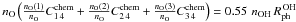 Mathematical equation: \appendix \setcounter{section}{1} \hbox{$n_{\rm O}\left(\frac{n_{\rm O}(1)}{n_{\rm O}}C_{1\,4}^{\rm chem} + \frac{n_{\rm O}(2)}{n_{\rm O}}C_{2\,4}^{\rm chem} + \frac{n_{\rm O}(3)}{n_{\rm O}}C_{3\,4}^{\rm chem}\right) = 0.55\,\,n_{\rm OH}\, R_{\rm ph}^{\rm\,OH}$}