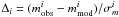 Mathematical equation: \hbox{$\Delta_i=(m_{\rm obs}^i-m_{\rm mod}^i)/\sigma_m^i$}