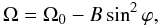 Mathematical equation: \begin{equation} \Omega=\Omega_{0}-B\sin^{2}\varphi, \end{equation}