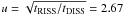 Mathematical equation: \hbox{$u= \sqrt{ t_{\rm RISS}/t_{\rm DISS}} = 2.67$}