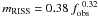 Mathematical equation: \hbox{$m_{\rm RISS} = 0.38 \ f_{\rm obs}^{~0.32}$}