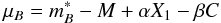 Mathematical equation: \begin{equation} \mu_B = m_B^*-M+\alpha X_1 - \beta C\;\; \label{modulus} \end{equation}