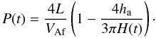 Mathematical equation: \begin{equation} \label{eq:approx_period} P(t) = \frac{4L}{V_{\rm Af}}\left(1 - \frac{4h_{\rm a}}{3\pi H(t)}\right)\cdot \end{equation}