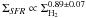 Mathematical equation: \hbox{$\Sigma_{\it SFR} \propto \Sigma_{\rm H_2}^{0.89\pm 0.07}$}