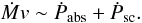 Mathematical equation: \begin{equation} \label{eq19} \dot{M}v \sim \dot{P}_{\rm abs}+\dot{P}_{\rm sc}. \end{equation}