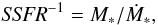Mathematical equation: \begin{equation} \label{ssfr} {\it SSFR}^{-1}=M_\ast/\dot M_\ast, \end{equation}