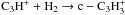 Mathematical equation: \hbox{${\rm C_3H^+}+{\rm H_2}\rightarrow {\rm c-C_3H_3^+}$}