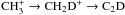 Mathematical equation: \hbox{${\rm CH_3^+}\rightarrow {\rm CH_2D^+}\rightarrow {\rm C_2D}$}