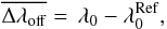 Mathematical equation: \begin{equation} \overline {\Delta \lambda _{\rm off} } = \,\lambda _0 - \lambda _0^{\rm Ref}, \label{eq:doff} \end{equation}