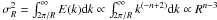 Mathematical equation: \hbox{$\sigma_R^2 =\int_{2\pi/R}^\infty E(k){\rm d}k \propto \int_{2\pi/R}^\infty k^{(-n+2)}{\rm d}k \propto R ^{n-3}$}