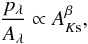 Mathematical equation: \begin{equation} \frac{p_{\lambda}}{A_{\lambda}} \propto A_{K{\rm s}} ^{\beta}, \end{equation}
