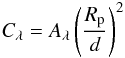 Mathematical equation: \begin{equation} C_\lambda = A_\lambda \left( \frac{R_\mathrm{p}}{d} \right)^2 \end{equation}