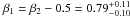Mathematical equation: \hbox{$\beta_1 = \beta_2 - 0.5 = 0.79^{+0.11}_{-0.10}$}