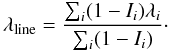 Mathematical equation: \begin{equation} \label{eqn:cog} \lambda_{\rm line}=\frac{\sum_i(1-I_{i})\lambda_{i}}{\sum_i(1-I_{i})}\cdot \end{equation}