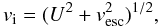 Mathematical equation: \begin{equation} v_{\text{i}} = (U^{2} + v_{\text{esc}}^{2})^{1/2}, \label{v_imp} \end{equation}