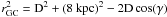 Mathematical equation: \hbox{${r_{\rm GC}^{2}={\rm D}^{2}+(8~\hbox{kpc})^{2}-2{\rm D}\cos(\gamma)}$}