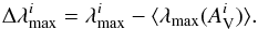Mathematical equation: \begin{equation} \Delta\lambda_{\rm max}^i=\lambda_{\rm max}^i-\langle\lambda_{\rm max}(A_{\rm V}^i)\rangle. \end{equation}