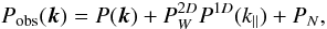 Mathematical equation: \begin{equation} \label{Eq:Pk} P_{\rm obs}(\vec k) = P(\vec k) + P_W^{2D} P^{1D}(k_\parallel) + P_N, \end{equation}