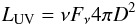 Mathematical equation: \begin{equation} L_{\rm UV} = \nu F_\nu 4 \pi D^2 \end{equation}