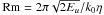 Mathematical equation: \hbox{$\mathrm{Rm} = 2\pi\sqrt{2E_u} / k_0\eta$}