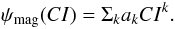 Mathematical equation: \begin{equation} % \psi_{\rm mag}(CI) = \Sigma_k a_k CI^k. \end{equation}