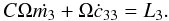 \begin{equation} C \Omega \dot{m_3} + \Omega \dot{c}_{33} = L_3. \label{eq:m3L3} \end{equation}