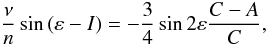 \begin{equation} \frac{\nu}{n} \sin{(\eps-I)} = - \frac{3}{4}\sin{2 \eps} \frac{C-A}{C}, \label{eq:cassini} \end{equation}