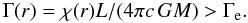 \begin{equation} \label{eq:gammar} \Gamma(r) = \chi(r) L/(4\pi c\, G M) > \Gamma_{\rm e}. \end{equation}