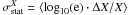 \hbox{$\sigma^{X}_{\text{stat}}=\langle\log_{10}(\text{e})\cdot\Delta X/X\rangle$}