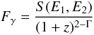 Mathematical equation: \begin{equation} \label{flux} F_\gamma=\frac{S(E_1,E_2)}{(1+z)^{2-\Gamma}} \end{equation}