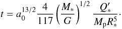 \begin{equation} % t=a_0^{13/2}{4\over 117}\left({M_*\over G}\right)^{1/2}{\qpe\over M_{\rm p}R_{\rm *}^5}\cdot \label{tspiral} \end{equation}