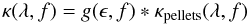 \begin{equation} \label{kappa-g} {{\kappa}(\lambda, f) = g(\epsilon, f) * {\kappa}_{\rm pellets}(\lambda, f)} \end{equation}