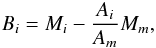 \begin{eqnarray} B_i=M_i-{ A_i \over A_m }M_m , \label{eq:bengy} \end{eqnarray}